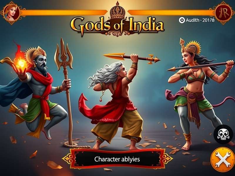 Gods Of India gameplay screenshot showing Hindu deities in battle